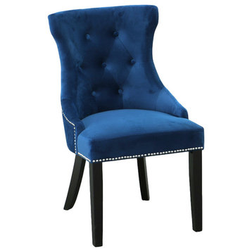 Megan Tufted Chair with Nailhead Trim, Blue/Espresso