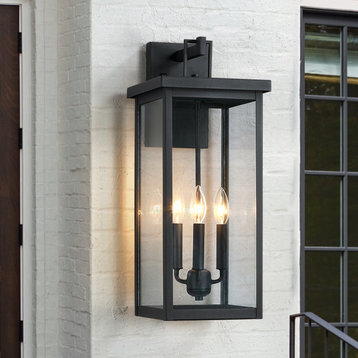 3-Light 22.5" Large Black Outdoor Wall Lantern Sconce Light