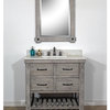 Single Fir Sink Vanity Driftwood With Arctic Pearl Quartz Marble Top, Gray, 36"