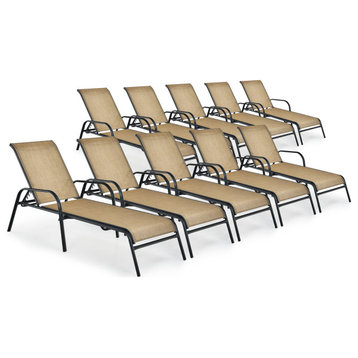 Costway 10PCS Patio Lounge Chair Chaise Adjustable Recliner Stack No Assembly
