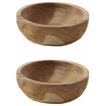 Serene Spaces Living - Serene Spaces Living Set of 2 Natural Teak Serving Bowl,Measures 6" Dia - This genuine teak wood bowl is a great classic to have on hand. It's organic shape, craters, and coloring makes each bowl a unique wood piece. You'll love serving your fruits, salads, appetizers or a snack in this rustic wood dish. Display some fruits, condiments, candy or pot pourri in it to pep up your kitchen décor. Add some natural elements to your decor with this teak bowl. Create a unique table centerpiece with some flowers, succulents or other nature-inspired elements like shells, pine cones. No matter how you decide to use them, these teak wood centerpiece bowls will capture the attention of your guests for all the right reasons. Gift this bowl filled with goodies for a housewarming or birthday. The recipient will be delighted with this thoughtful present. Sold as a set of 2 and  measures 6" Diameter & 2" Tall. Please note: There will be variations in shape and color, and natural imperfections in the wood. Add some natural simplicity to your home or event decor with Serene Spaces Living products, where we make everything with love!