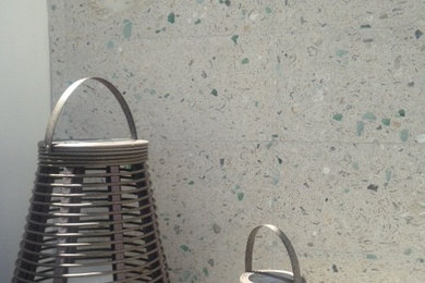 Inspiration for a large tropical backyard tile patio kitchen remodel in Miami with a pergola