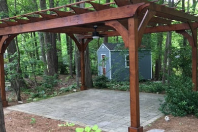 Inspiration for a back patio in Richmond with a pergola.