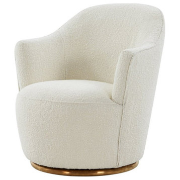 Modrest Vera Modern Sherpa Fabric & Metal Swivel Accent Chair in White