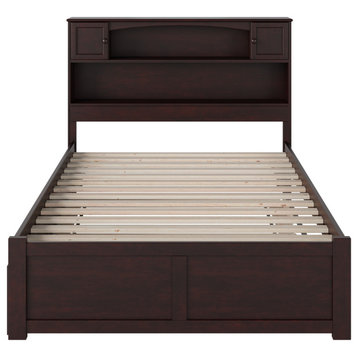 Full Platform Bed, Flat Panel Foot Board & Full Size Trundle Bed, Espresso