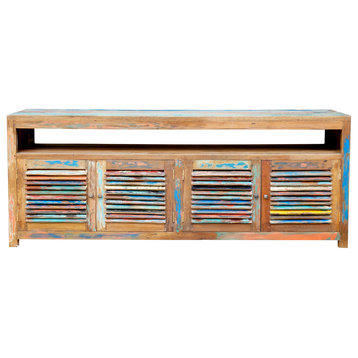 Chest / Media Center with 4 Doors & Shelf made from Recycled Teak Wood Boats