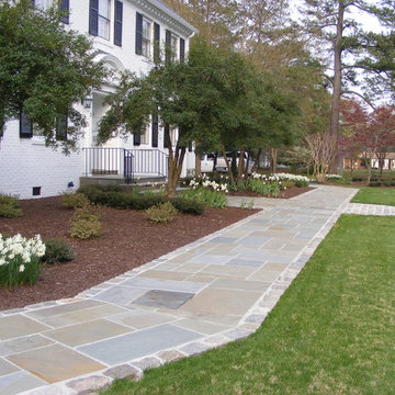 Newly installed walkway of mixed color PA bluestone with hand picked cobblestone