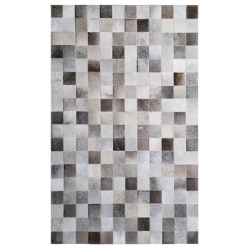 Cowhide Patchwork Rug, Grey Tones - Squares , 4x6