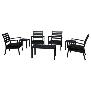 7-Piece Artemis XL Club Seating Set Black With Acrylic Fabric Black Cushions