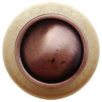 Plain Dome Natural Wood Knob, Unfinished With Antique-Style Copper