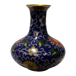 Chinese Metal Purple Blue Enamel Cloisonne Vase Shape Figure - Vases
