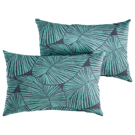 Blue Tropical Outdoor Pillows, Set of 2, 12x24