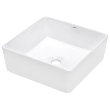 Ruvati RVB1616 Vista 15" Square Porcelain Vessel Bathroom Sink - White