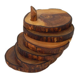 Le Souk Olivique - Olivique Coasters With Natural Form Holder, 4", Set of 6 - Coasters