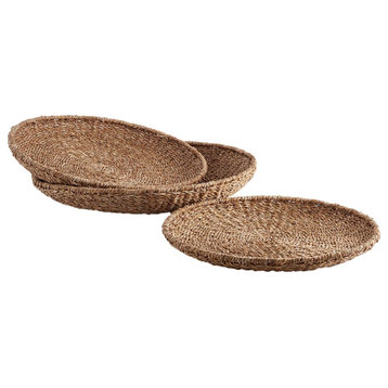 Set of 3 Round Woven Sea Grass Tray Baskets Natural Decorative Bowls 22 20 18 in
