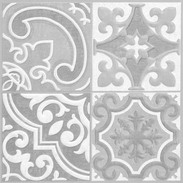 Holly Grey Embossed Peel & Stick Backsplash Tiles, Panel