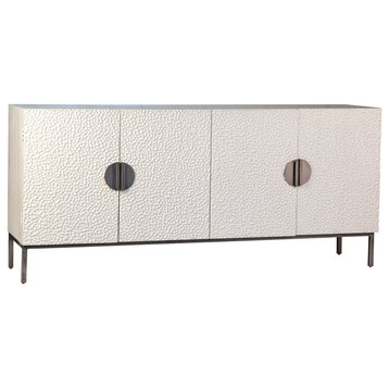 79" White Media Console Cabinet with Antique Silver Base