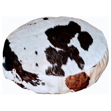 NERO Round Floor Cushion in Black & White Cowhide