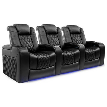 Tuscany Leather Home Theater Seating, Black, Row of 3