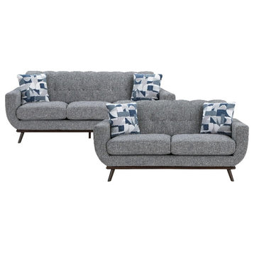 Pemberly Row 2-Piece Living Room Sofa Set with Tufted Back in Gray