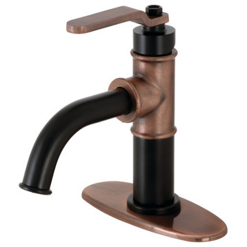 Single-Handle Bathroom Faucet With Push Pop-Up, Matte Black/Antique Copper