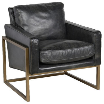 Kosas Home Kacey Transitional Leather Club Chair in Black/Brass