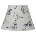 AHS Lighting - Bird Toile Shade, 10", Empire With Clip-on Fitter - This charming shade features stylized birds in blue and brown on white ground. Handcrafted in the USA by artisans using the finest quality materials and attention to detail, this shade casts a beautiful light and is perfect for virtually any room decor. Available in multiple size and shade shape variations. Clip-on fitters clip onto any standard bulb. No fitter is needed.