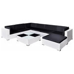vidaXL - vidaXL Patio Furniture Set 8 Piece Sofa with Coffee Table Poly Rattan White - This rattan patio lounge set combines style and functionality, and will become the focal point of your garden or patio. The whole furniture set is designed to be used outdoors year-round. Thanks to the weather-resistant and waterproof PE rattan, the lounge set is easy to clean, hard-wearing and suitable for daily use. The lounge set features a sturdy powder-coated steel frame, which is highly durable. It is also lightweight and modular, which makes it completely flexible and easy to move around to suit any setting. The thick, removable cushions are highly comfortable and easy to wash. Delivery includes 3 corner sofas, 3 center sofas, 1 ottoman, 1 tea table, 7 seat cushions and 9 back cushions. Note 1): We recommend covering the set in the rain, snow and frost.Note 2): This item will be shipped flat packed. Assembly is required; all tools, hardware and instructions are included.