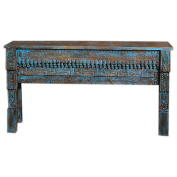 Vintage Inspired Console Table / Wooden Rustic Console / Carved Indian Console