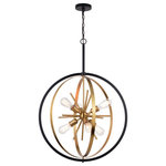 Vaxcel - Estelle 26.75" 6 Light Orb Pendant Natural Brass and Matte Black - Mid-century meets modern with this timeless and uniquely artistic sputnik light fixture from the Estelle ceiling light collection. This hanging pendant light will add elegance and drama to your dining room, living room, foyer, kitchen island, or bedroom. The open orb globe shape modernizes this chandelier for today's on-trend decors while providing maximum lighting. Also available in multiple configurations, sizes, and finishes that will complement any space.