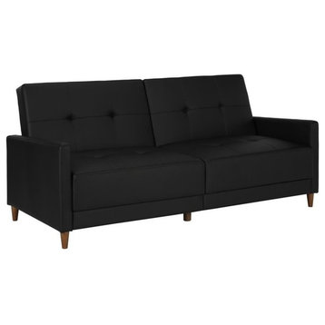 DHP Andora Coil Faux Leather Convertible Sofa in Black