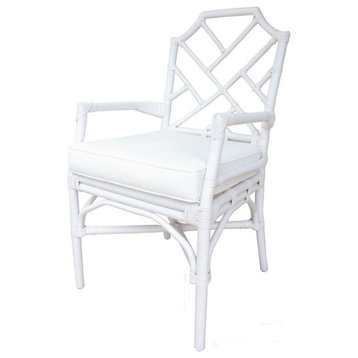 New Pacific Direct Kara Rattan Dining Side Arm Chair Off White