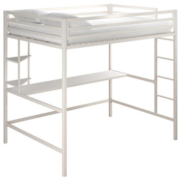 Novogratz Maxwell Metal Loft Bed With Desk & Shelves, White, Full