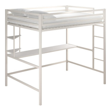 Novogratz Maxwell Metal Loft Bed With Desk & Shelves, White, Full