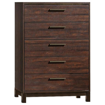 Wood Chest with 5 Drawers, Rustic Tobacco