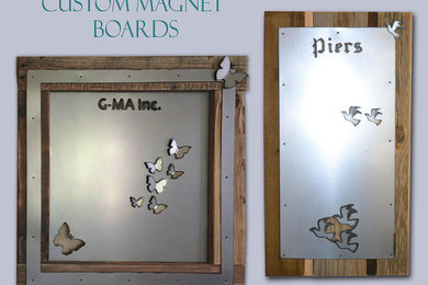 Custom magnet board, metal and reclaimed wood