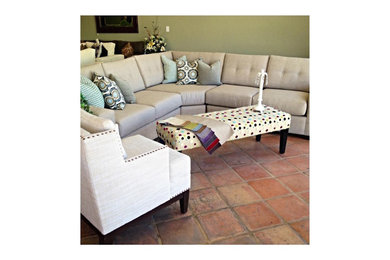 Inspiration for a terra-cotta tile living room remodel in Los Angeles with green walls