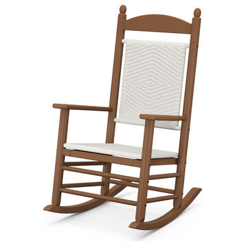 Polywood Jefferson Woven Rocking Chair, Teak/White Loom