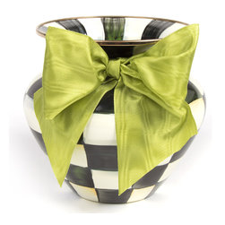 Courtly Check Enamel Large Vase - Green Bow | MacKenzie-Childs - Vases
