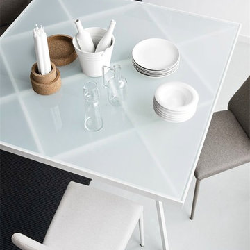Frame Table Matte Optic White Leg Finish and Frosted Extra White Opal Top