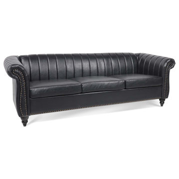 83" Faux leather Rolled Arm Sofa with Nailhead Trim, Black, 83'' X 33''