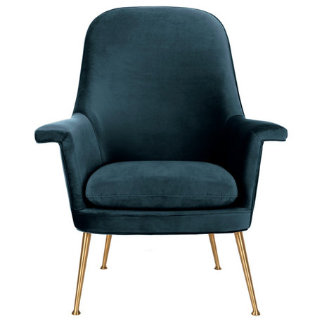 Safavieh Couture Aimee Velvet Arm Chair, Navy/Gold