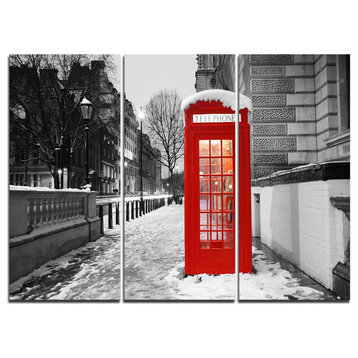 "Red London Telephone Booth" Metal Wall Art, 3 Panels, 36"x28"
