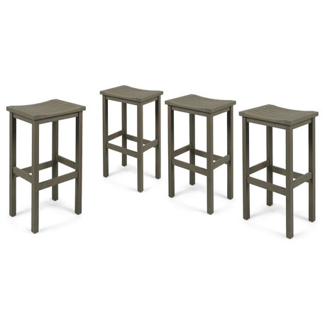 GDF Studio Cassie Outdoor 30" Acacia Wood Barstools, Gray, Set of 4