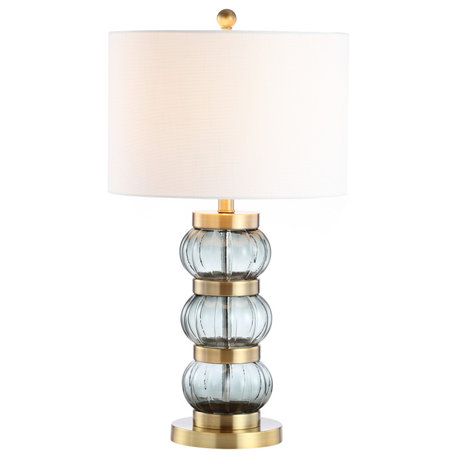 Linna 27.5" Glass and Metal Table Lamp, Smoked Gray and Brass Gold