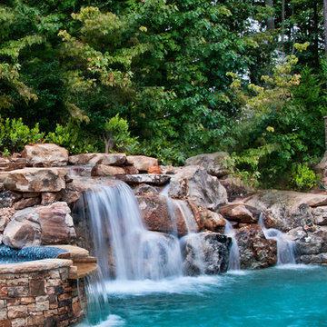 Rustic Pool with Spa Waterfall & Swim Up Bar