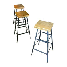 Barnxo - Reclaimed Wood And Steel Industrial Bar Stools, Set of 3, 25x16x16, Beeswax - Bar Stools and Counter Stools