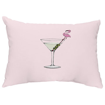 Martini Glass Flamingo 14"x20" Abstract Decorative Outdoor Pillow, Pink