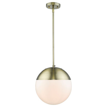 Dixon Pendant, Aged Brass With Opal Glass and Aged Brass Cap