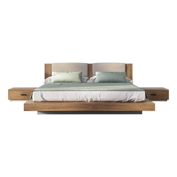 Nova Domus Dream Walnut and Gray Bed With Two Nightstands, Eastern